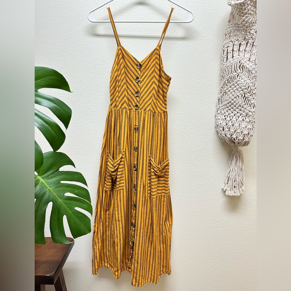 T.J.Maxx Mustard and Black Striped Maxi Dress